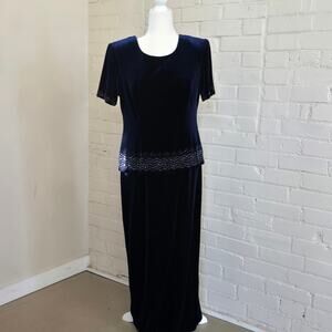 Vintage R&M Richards Women's 10, Formal Navy Blue Velvet Maxi Dress: Whimsigoth